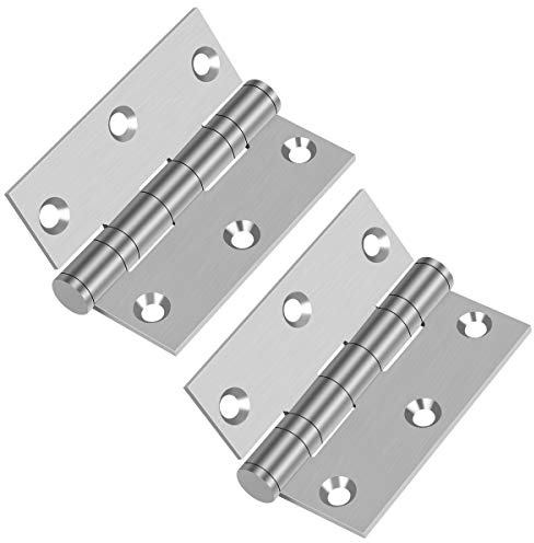 Hommyzone Commercial and Residential 3 x 2.5 304 Stainless Steel Door Hinges,3 Inch Ball Bearing Hinge with Square Corners (Silver)-Pack of 2