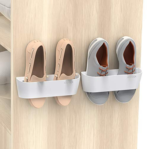 Yocice Schuhregal zur Wandmontage, 2 Stück, mit Klebestreifen zum Aufhängen, aus Kunststoff, Schuh-Organizer, Tür-Schuhaufhänger (SM03-White-2)