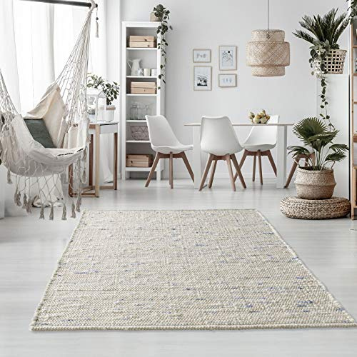 Taracarpet Handweb-Teppich Oslo Wolle im Skandinavischem Landhaus Design Wohnzimmer Esszimmer Schlafzimmer Flur Läufer beidseitig verwendbar 090x160 cm blau meliert Multi