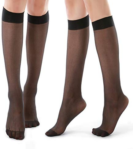 WAKUNA 9 Pairs Knee High Pop Socks Nylon Breathable Hosiery fit for Student Skirt Knee High Plain Socks Girl Dress Party Accessory Casual Stretch Silk Sheer Thigh High Stockings(9Black,Free size)