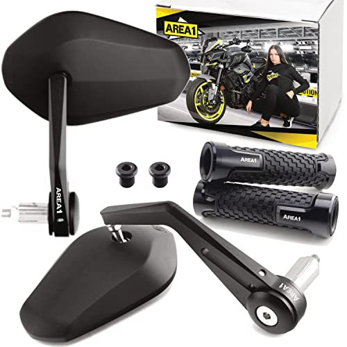 Area1 universal Motorrad Griffe + Lenkerendenspiegel Rückspiegel Paar e-geprüft für z.B. Duke SMC/R MT07 MT09 MT10