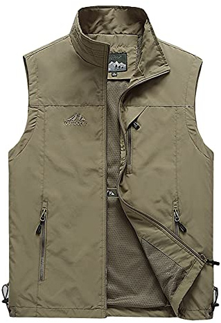 DAIHAN Smanicato Leggero da Uomo,Gilet Sportivo Gilet Pesca Giubbino da Lavoro, in Tessuto Softshell, Antivento, Senza Maniche, per Viaggi, Escursionismo, Corsa E Golf,Cachi,4XL