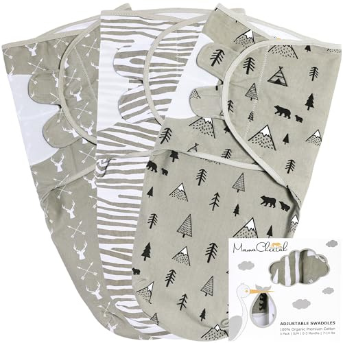 Mama Cheetah Pucksack Baby, Wickeltuch für Säuglinge (0-3 Monate), verstellbares Wickeldecke für Neugeborene, 3er-Pack Pucktuch, 100% Bio-Baumwolle Swaddle Decke