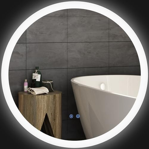 kleankin Miroir Rond Salle de Bain avec éclairage LED Ø 70 cm, Miroir Mural 35W avec Anti-buée, 3 Couleurs réglables, dimmable, Interrupteur Tactile, Fonction mémoire, Blanc et Argent