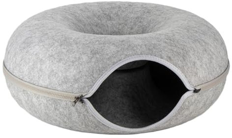 Katzentunnel Katzenhöhle Katzen Donut, Maße 50x50x20cm, Farbe: Grau,aus Filz gefertigt, runde Form, modernes Design, Katzen Höhle, zum Spielen zum Schlafen zum Kratzen