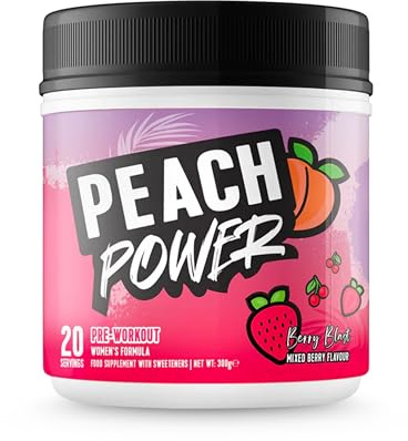 Peach Power | Women's Formula Pre-Workout - Natural Energy & Focus Supplement, Zero Sugar, Complete with Magnesium and Vitamin B6 & B12, 300g, 20 Servings (Mixed Berry)