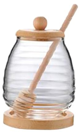 Fenteer Dispensador de miel de vidrio, fácil de limpiar, resistente, transparente, tarro de miel con tapa redonda de 400ml, ideal para bodas y eventos especiales