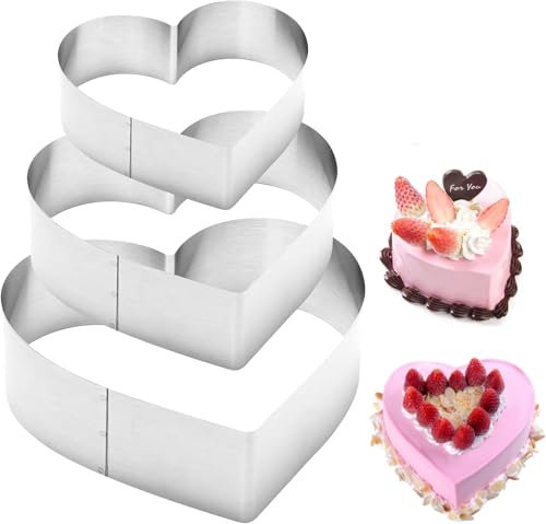 3 Stück Herzbackform, 10/15 /20 cm Backform Herz Set Tortenring Kuchenform Edelstahl, Biskuitherz Herz Herz Backformen Hitzebeständige für Tortendeko Back Zubehör Schichtkuchen Kuchen Urlaubs Party