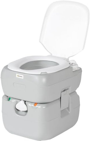 Outsunny Portable Toilet for Adults, 22L Camping Toilet with Seat, Lid and Anti-Leak Handle Pump, Outdoor Travel Toilet with Detachable Tanks for Camping, Boating, Hiking, Travel, RV, Grey