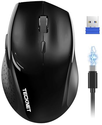 TECKNET PRO Kabellose Maus Wiederaufladbar, Silent Funkmaus 6400 DPI, 2,4 GHz Computermaus, Ergonomische Griffe, 6 Tasten, Tragbar Maus für PC, Laptop,Chromebook, Mac- Schwarz