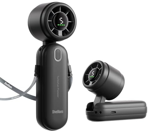 Diveblues iTurbo Portable Handheld Turbo Fan, 4000mAh Foldable Rechargeable High Speeds Hand Fan, 12hrs Cooling 5 Gear Led Display Powerful Airflow Battery Fan for Outdoor