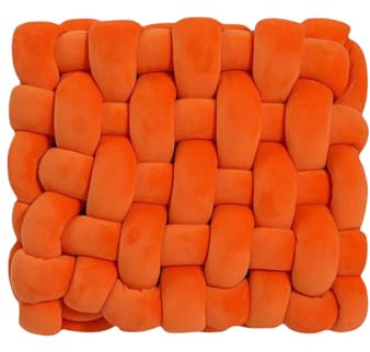 Square Handcrafted Twisted Knot Cushion ，Square Handcrafted Knot Pillow ，Sofa and Chair Cushions，Soft and Comfortable,Modern Home Living Room Sofa Bedroom Decoration (Orange) (Orange)