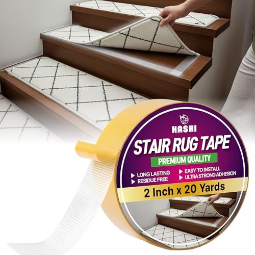HASHI Double Sided Stair Tread Tape (2 x 20 Yards), Heavy Duty Non Slip Rug Gripper for Carpet & Runners, Safe for Hardwood Floors
