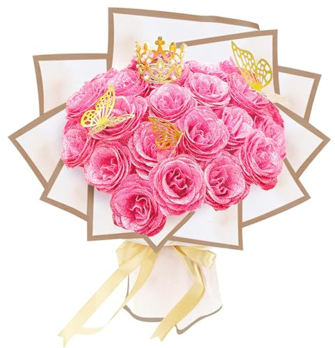 Chingcoo Ramo de Rosas con Purpurina, día de San Valentín, Ramos de Rosas Artificiales, 24 Piezas de Ramos de Flores Artificiales con Purpurina con Corona para Regalos, Bodas, Aniversarios