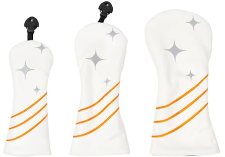3 fundas de piel sintética para cabeza de palo de golf, diseño de estrellas, cubierta de madera para palos de golf, cubierta de madera híbrida, accesorio de piel sintética, cubierta de cabeza de club