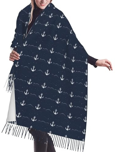 TZTTZT White Anchor Spray Print Pashmina Shawls Scarf Wraps for Women, Fall Winter Large Blanket Scarf Fashion Scarves