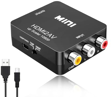 ONGNIUU Convertitore RCA a HDMI, convertitore da AV a HDMI, 1080P RCA Composite CVBS AV a HD MI, compatibile con Xbox/PS2/PS3/PS4/TV/STB/VHS/VCR/Fotocamera/DVD, con cavo di alimentazione USB
