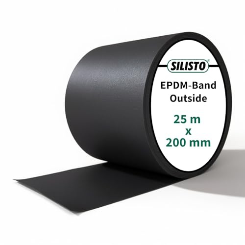 SILISTO Ruban d'étanchéité EPDM - Bande d'étanchéité pour étanchéité extérieure - Film en caoutchouc butyle pour l'étanchéité des raccordements de portes, fenêtres et façades (Outside, 200 mm x 25 m)