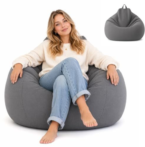 WOKICOR Funda para puf XL 100 x 120 cm, 1 pieza, sin relleno, gris oscuro