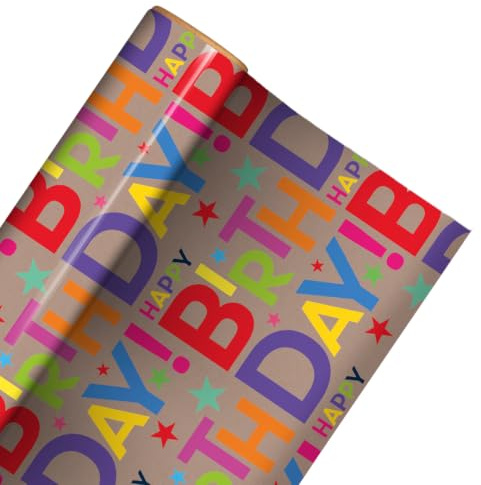 Multicolour Cheerful Letters Happy Birthday Gift Wrapping Paper Roll 3m – Birthday Present Wrap for Gifts & Celebrations (70cm Wide)