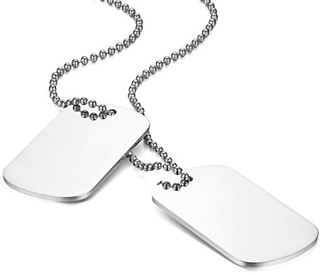 Flongo Gravur Herren Anhänger Halskette Militär Kette, Silber Herrenkette Kostenlose Gravur doppelte Militärische Erkennungsmarken Armee Stil Dog Tag Erkennungsmarke Herren Männer