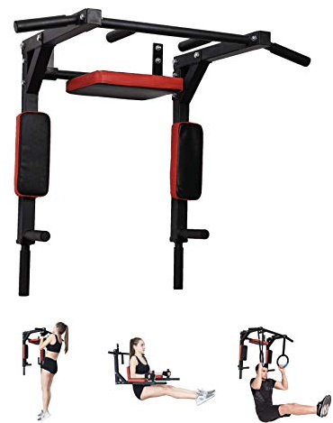 Pull Up Fitness - Barre de Traction Fixation Murale, Noir/Rouge