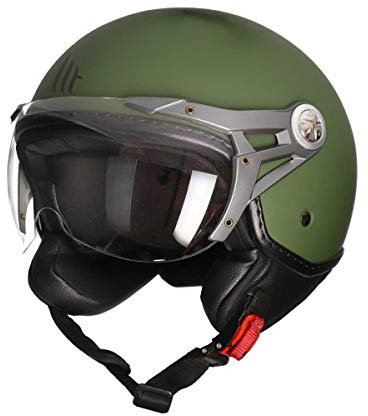 MT Soul Jet-Helm Motorrad-Helm Roller-Helm Scooter-Helm Bobber Mofa-Helm Chopper Retro Cruiser Vintage Pilot Biker ECE 22.05 (matt grün, XS)