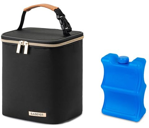 BABEYER - Borsa termica per biberon, per 4 biberon fino a 120 ml-270 ml, perfetta per asilo nido, viaggi, allattamento, mamma, colore: nero
