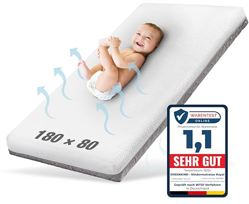 Ehrenkind® Kindermatratze Royal | Baby Matratze 80x180 Standard 100 by OEKO-TEX | Babymatratze 80x180 mit innovativem 3D Mesh und Hygiene Tencel Bezug wasserdicht + luftdurchlässig