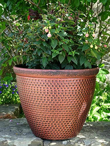 30cm Large Plastic Round Cromarty Planter Antique Copper Plant Pot Cover
