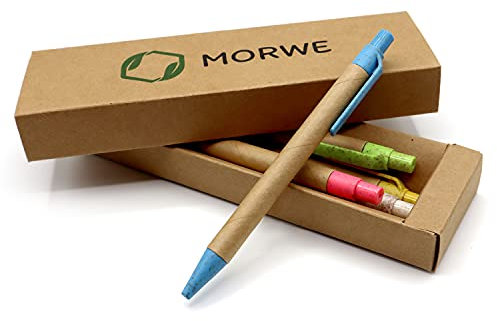 MORWE – Nachhaltiges Kugelschreiber Set/Edles Schreibset aus 5 Kugelschreibern/Nachhaltige Kugelschreiber aus Pappe und Weizenstroh/Ökologische Geschenke für Kollegen, Freunde, Büro/Mine schwarz