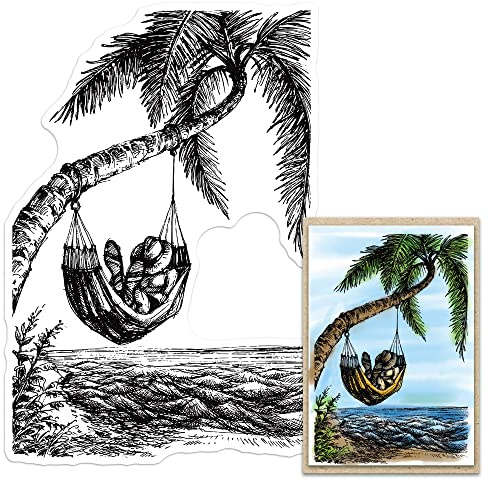 On-Airstore Summer Beach Background Rectangular Silicone Stamps for Card Making, Ocean Seaside Hammock Scenery Transparent Rubber Stamps