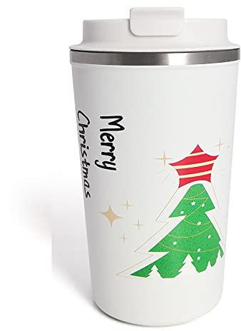 Artlive Coffee Cup, Reusable, Insulated & Double Wall Travel Mug - Travel Cup Thermal Stainless Steel Eco-Friendly with Lid - Hot & Cold Coffee Mug (Christmas01, 380 ml)