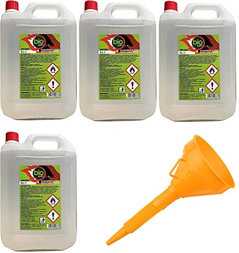 4Pezzi - 20 Litri - Bioetanolo combustibile stufe Bio Sprint 5 litri 99,9% inodore no fumo naturale no zolfo + Imbuto 145mm