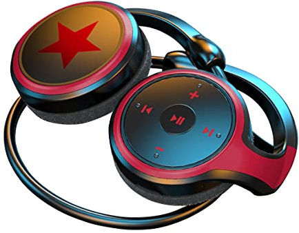 Trådlösa Bluetooth 5.0-hörlurar, öronbygel sporthörlurar med brusreducerande mikrofon, stöder TF-kort och FM-radio, hopfällbart stereo, MP3-headset, trådlösa hörlurar för kontor, löpning röd