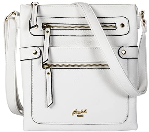 Mabel London Women’s Crossbody Bag - Multi-Compartment Faux Leather Shoulder Bag with Adjustable Strap and Multiple Zip Pockets - Sophia (Design 1 - White)