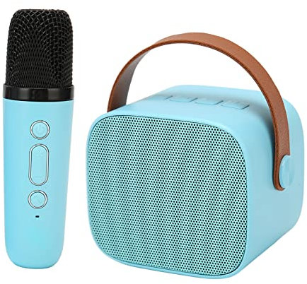 Tragbarer Bluetooth-Lautsprecher mit Mikrofon-Set, HD Stereo 6-Watt-Karaoke-Maschine mit Bluetooth, 6 Arten von Soundeffekten, Akku (Blau)