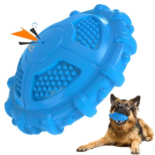 MASBRILL Hundespielzeug Unzerstörbar für Kleine Mitte Große Hunde, Quietschendes Interaktives Hunde Spielzeug Unkaputtbar Zahnpflege Kauspielzeug Robuste Naturkautschuk Dog Toy für Langeweile, Blau