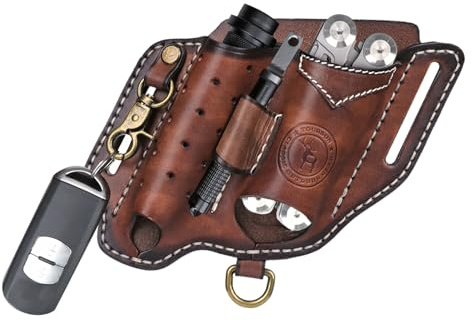 Tourbon Leather Multitool Sheath for Belt Compact EDC Pouch Pocket Organizer for Men with Flashlight Holster Pen Holder & Keychain Clip