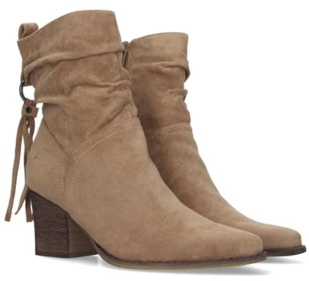 shoes&blues.es 79550-Botin de Tacon para Mujer, de Punta Fina, Cana Arrugada, Flecos en el Talon, y Cierre de Cremallera, Otono Invierno 2022. Talla 36 Apricot