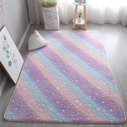 GGBOND Tapis phosphorescent, lumineux dans le noir, étoiles arc-en-ciel, peluche courte en mousse, sandwich, doux, confortable, 60 x 120 cm