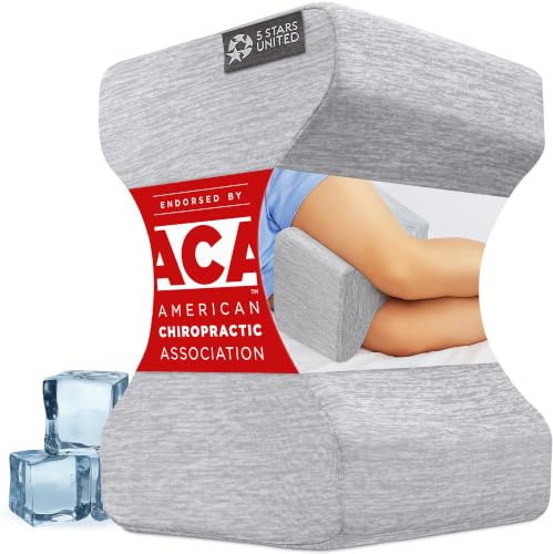 5 STARS UNITED Knee Pillow for Side Sleepers - Hip Pain Relief - Cooling Cover - Memory Foam Leg Cushion for Side Sleeping - Between Legs Pillow for Sciatica & Lower Back Pain, Arctic Gray