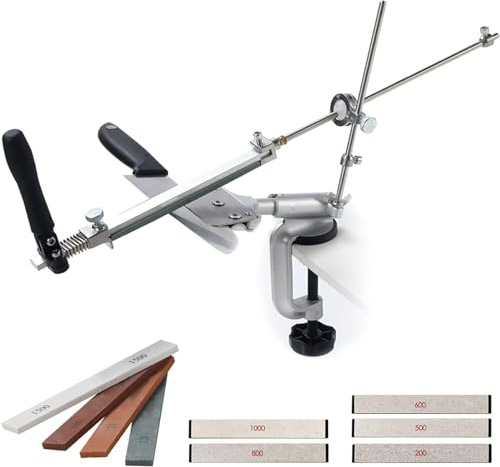 MusyVocay Affilacoltelli manuali professionali 9 pietre per affilare, affilacoltelli con design girevole a 360 ° per cucina domestica, macinazione di parti di precisione