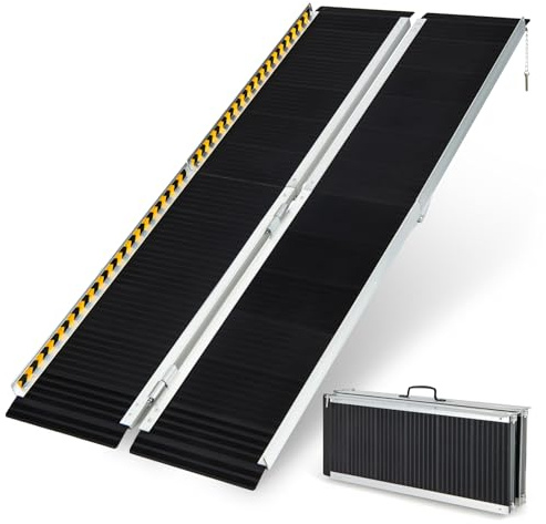 Goplus Portable Wheelchair Ramp 6 FT, Folding Handicap Ramp w/Transition Plate & Non-Slip Surface, Reflective Warning Stickers, Threshold Ramp for Stairs, Doorways, Steps, Scooter, Trunk, Garage