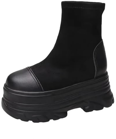 OUBOSI Scarpe da Donna di Alta qualità alla Moda con Zeppa in Pelle Scamosciata Elastica 10 Cm con Plateau Stivaletti Scarpe Casual con Cerniera Molla Nera,Nero,37