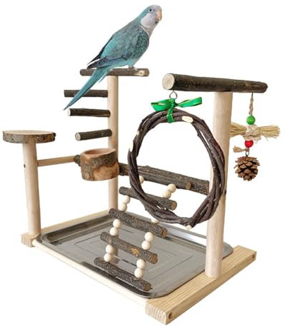 NPYQ Stabiler Papageien Trainingsständer Für Papageien Vogel Trainingsständer Vogelkäfig Sitzstange Mit Futterbechern Schaukel Stehendes Holzspielzeug Papageienständer Spielzeug Vogelleiter Käfig
