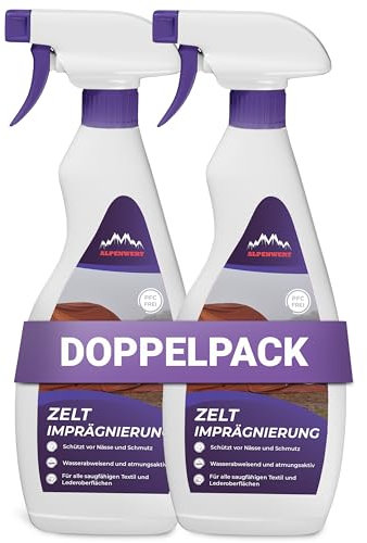 Alpenwert Zelt & Pavillion Imprägnierspray [LANGZEIT-ABPERL-Schutz] Made in Germany Imprägnierung für Zelte, Markisen, Sonnenschirm UVM. (2x500ml)