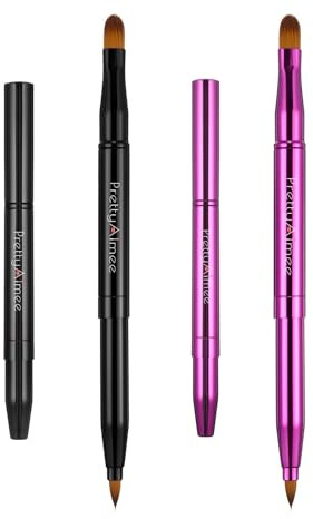 PrettyAimee Retractable Lip Brush Lip Liner Brushes Concealer Dual End Travel Retractable Lipstick Eyeshadow Foundation Makeup Brush Tool（2 PCS） (Black Purple)