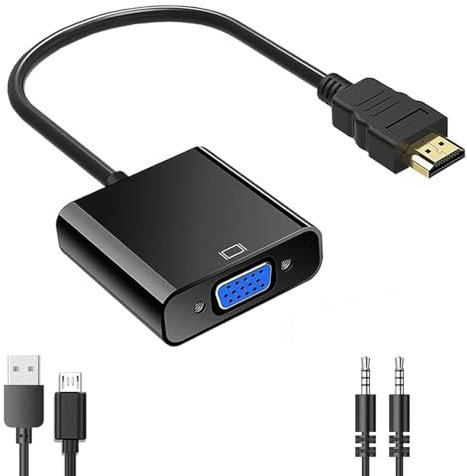 HYTTER Adaptateur HDMI vers VGA Convertisseur vidéo 1080P mâle vers Femelle avec Port Audio 3,5 mm et Port miniUSB vers USB pour PC, Ordinateur Portable, DVD, Moniteur, projecteur, TVHD, Chromebook