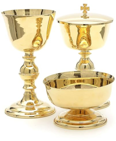Holyart Cáliz, patena y copón clásicos liso dorado, CálizContenido: 300 ml|Diámetro copa Cáliz: 11 cm|Capacidad píxide: 150 ostie/host/hostie/hostien/hostias/hostie|Altura cáliz: 20 cm